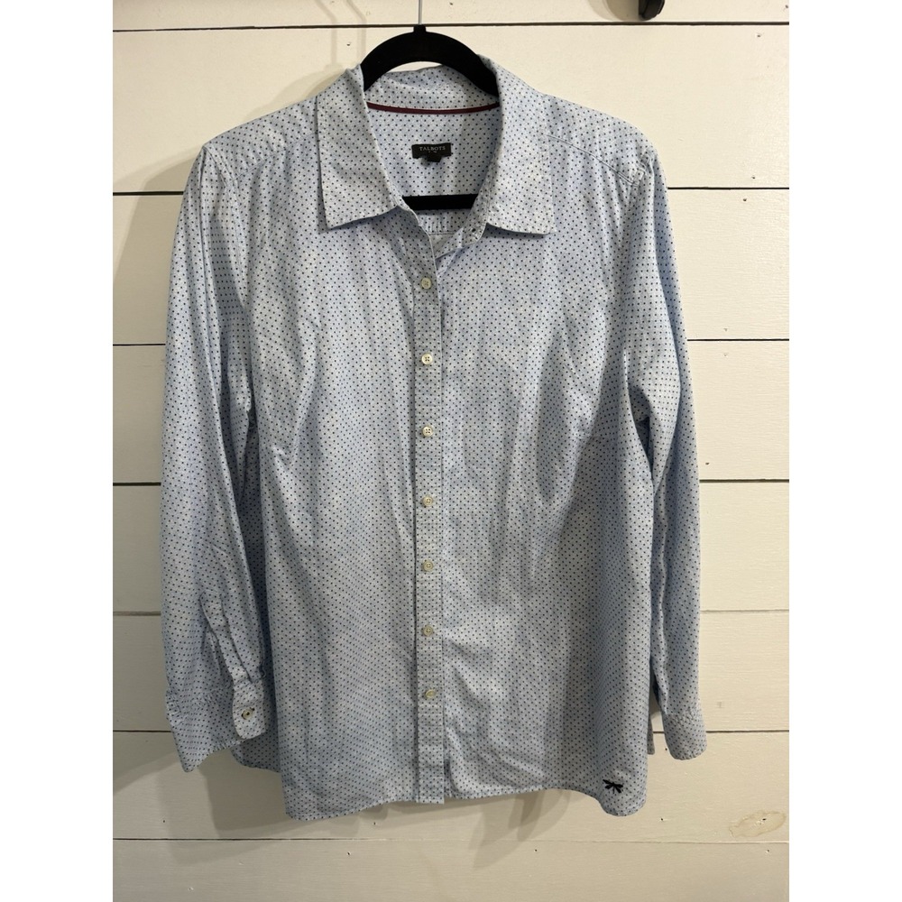 Talbots Light Blue Polka Dot Long sleeve, Women's‎ Size 1X Dragonfly Detail